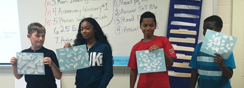 students in front of class doing cloud cover activity
