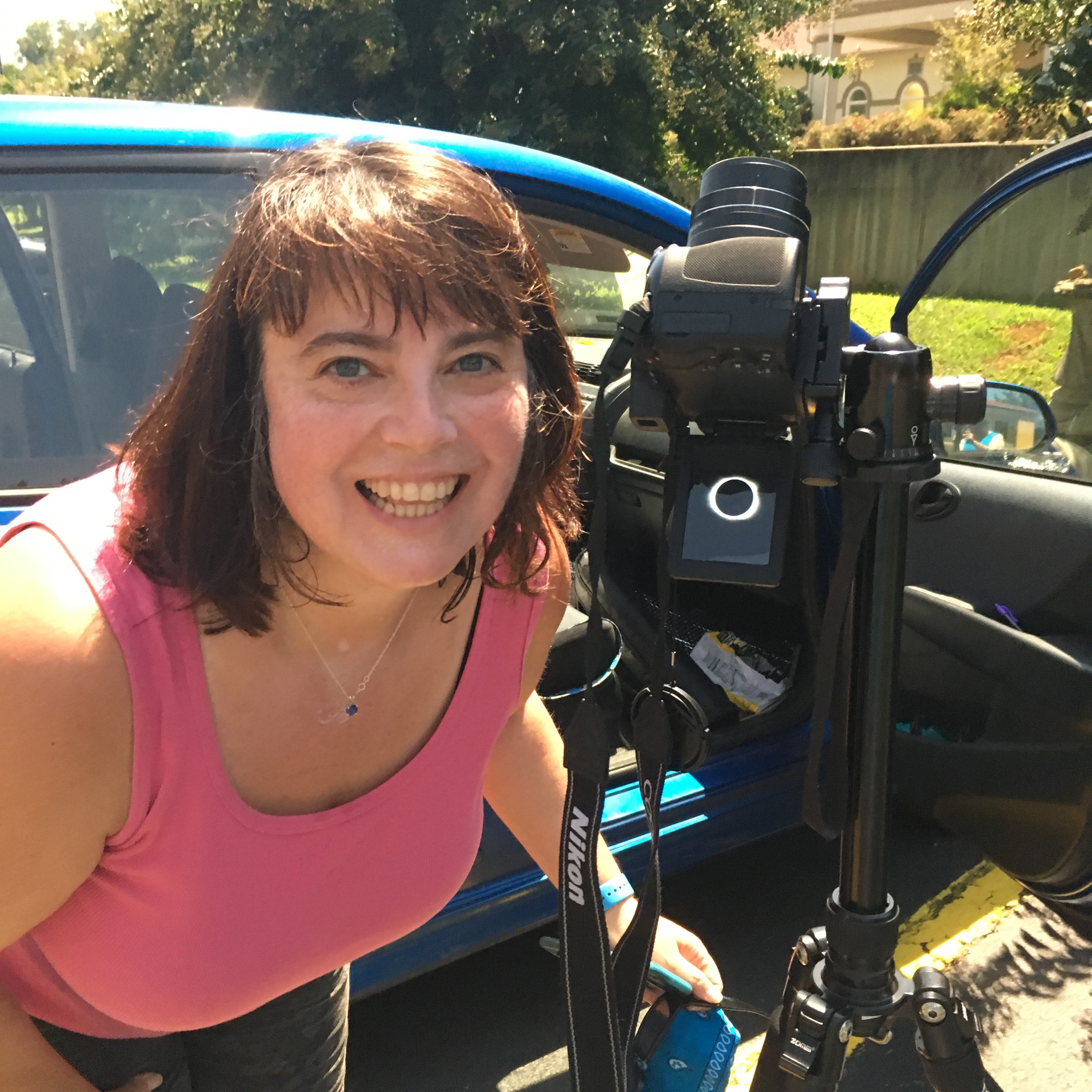 Izolda and camera setup at the solar eclipse