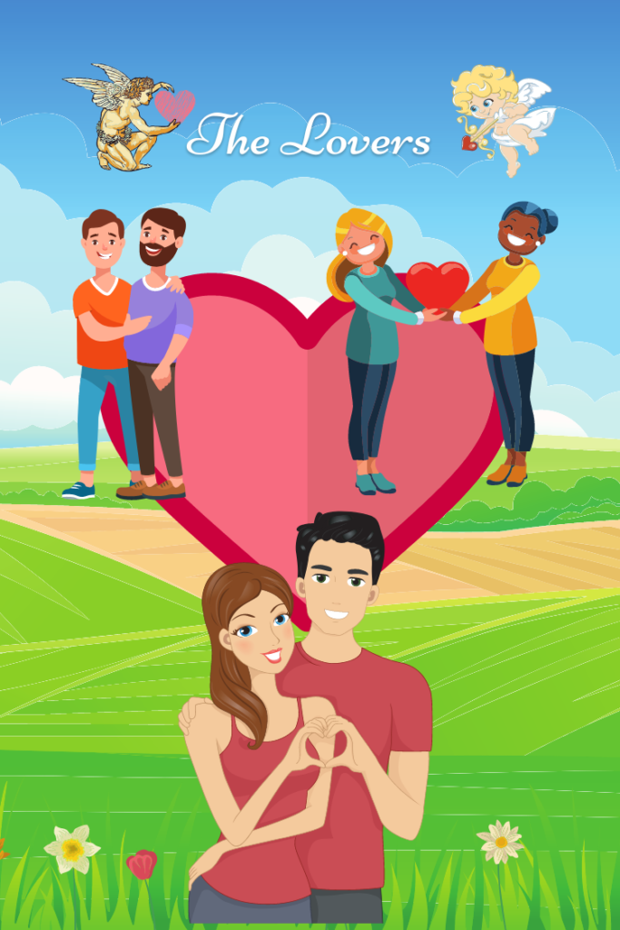 three couples on a green field in front of a heart