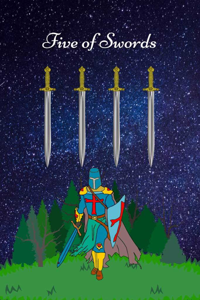 Knight at night with four swords above him