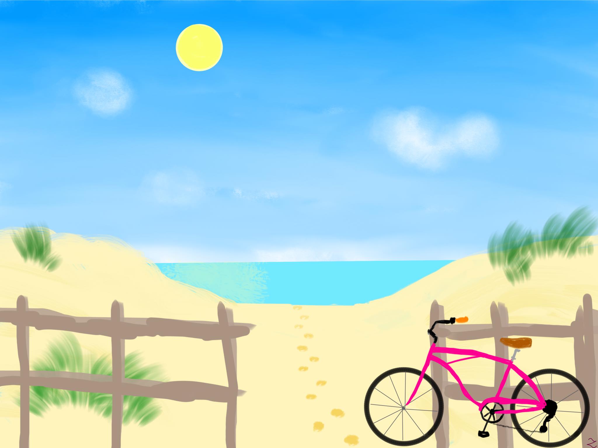 bike and footsteps to the beach