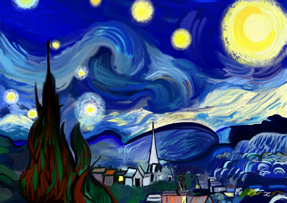 like Starry Night but with a cat