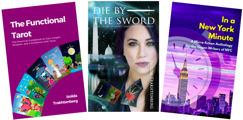 book covers for The Functional Tarot, Die by the Sword, and In a New York Minute