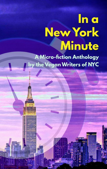 in a new york minute book cover shows new york city skyline in blues and purples with a super imposed stop watch.