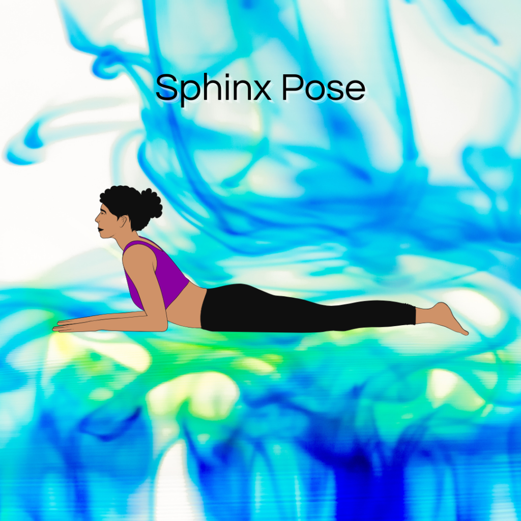 woman doing cobra pose on a blue swirling background of smoke